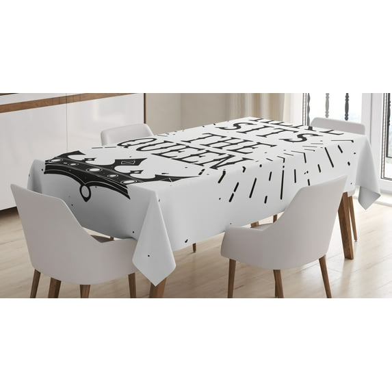 Ambesonne Queen Tablecloth Rectangular Table Cover, Vintage Words and Crown, 52"x70", Charcoal Grey White