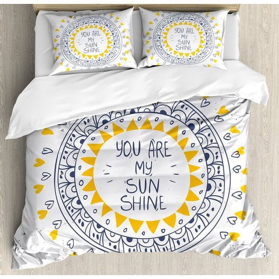 Ambesonne Quotes Spiritual Romantic Retro Inspired Aztec Pattern Circle with Love Wish Phrase Duvet Cover Set