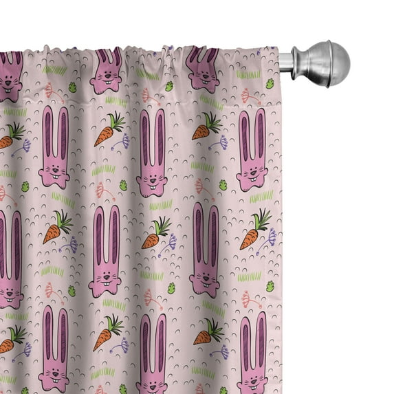 Ambesonne Rabbit Curtains, Cartoon Bunny Characters, Pair of 28"x95", Multicolor