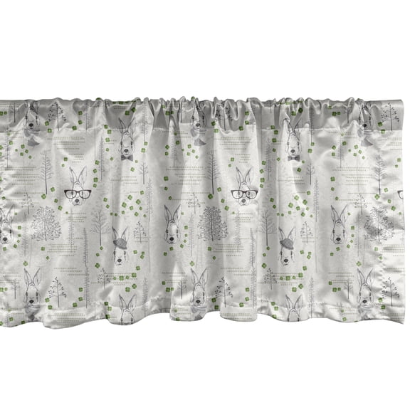 Ambesonne Rabbit Window Valance, Bunny Heads Clover Trees, 42" x 18", Coconut Fern Green