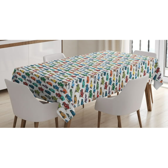 Ambesonne Race Car Tablecloth Rectangular Table Cover, Diagonal Vehicles Speeding, 60"x84", Multicolor