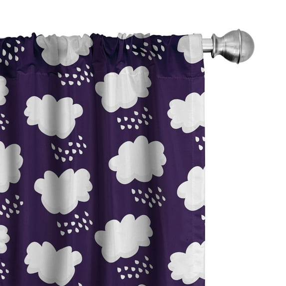 Ambesonne Rain 4-Panel Curtains, Raining Cumulus Clouds, 56"x95", Dark Purple and White