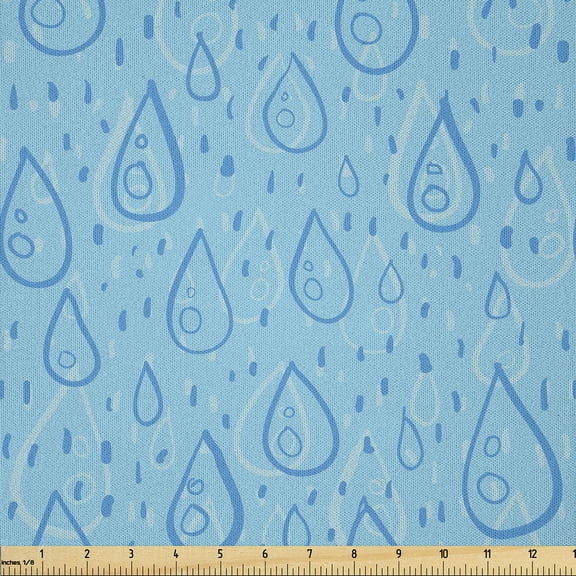Ambesonne Rain Fabric by the Yard Microfiber, Calming Aquatic Colors, 10 Yards, Azure Blue Pale Blue