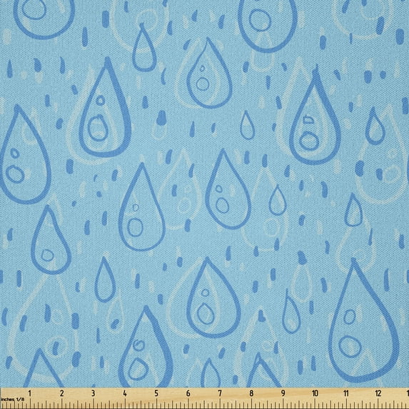 Ambesonne Rain Fabric by the Yard Microfiber, Calming Aquatic Colors, 2 Yards, Azure Blue Pale Blue