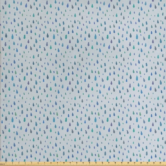 Ambesonne Rain Fabric by the Yard Upholstery, Rough Edged Aqua Droplets, 10 Yards, Petrol Blue Cobalt Blue