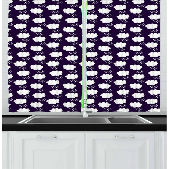Ambesonne Rain Kitchen Curtains, Raining Cumulus Clouds, 55"x45", Dark Purple and White
