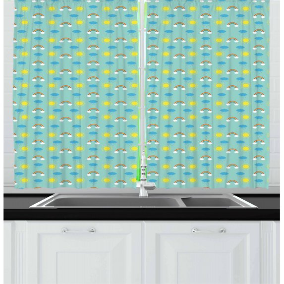 Ambesonne Rain Kitchen Curtains, Weather and Seasons Theme, 55"x39", Multicolor