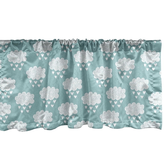 Ambesonne Rain Window Valance, Hearts Raining Clouds Motif, 54" X 12", Pale Slate Blue White