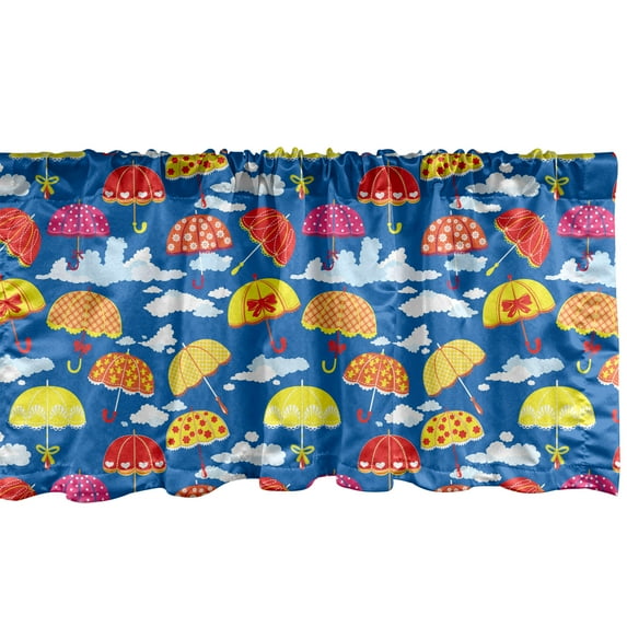 Ambesonne Rain Window Valance, Pattern with Colorful Florally Ornamented Umbrellas on Sky Background with Clouds, Curtain Valance for Kitchen Bedroom Decor with Rod Pocket, 54" X 18", Multicolor