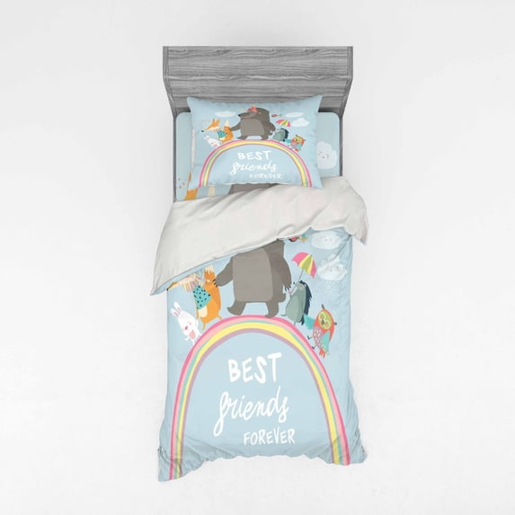 Ambesonne Rainbow Bedding Set 3 Pcs, Best Animal Friends, Twin XL, Multicolor