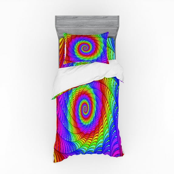 Ambesonne Rainbow Bedding Set 3 Pcs, Contemporary Psychedelic, Twin, Multicolor
