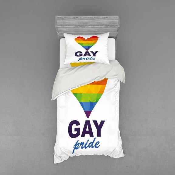 Ambesonne Rainbow Bedding Set 3 Pcs, Gay Culture Heart, Twin XL, Multicolor