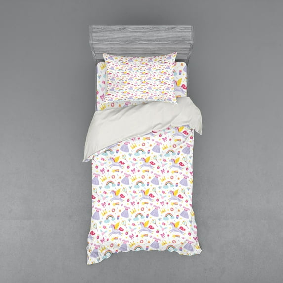 Ambesonne Rainbow Bedding Set 3 Pcs, Unicorn Pegasus Candies, Twin XL, Multicolor