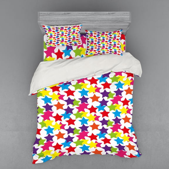 Ambesonne Rainbow Bedding Set 4 Pcs, Funky Stars Room, Queen, Multicolor