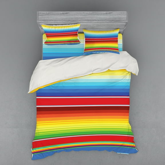 Ambesonne Rainbow Bedding Set 4 Pcs, Mexican Pattern, Queen, Multicolor