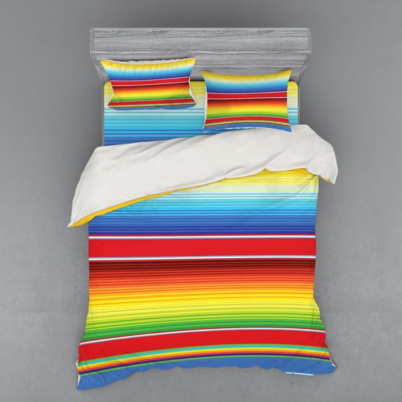 Ambesonne Rainbow Bedding Set 4 Pcs, Mexican Pattern, Queen, Multicolor