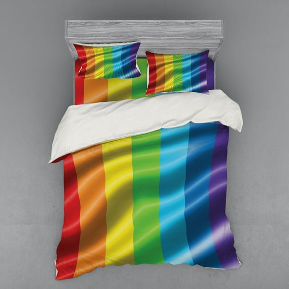 Ambesonne Rainbow Bedding Set 4 Pcs, Pride Flag Inspired Design, Queen, Multicolor