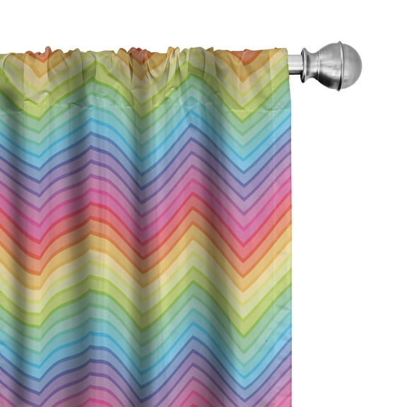 Ambesonne Rainbow Curtains, Colorful Vivid Chevron, Pair of 28"x95", Multicolor