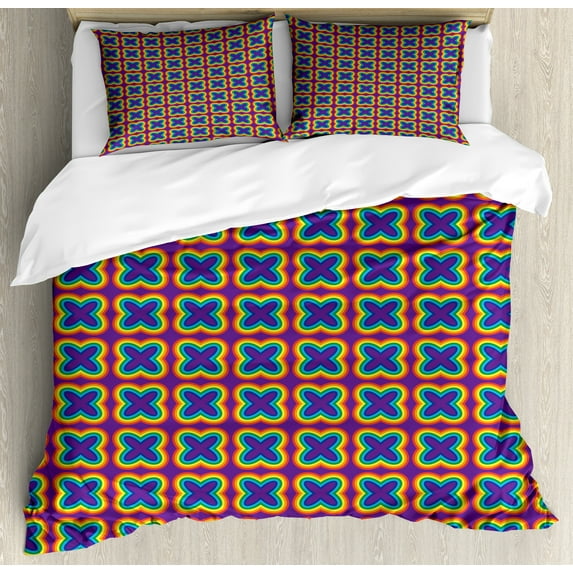 Ambesonne Rainbow Duvet Cover Sets, Multicolor Butterfly, 2-Queen, Marigold Vermilion