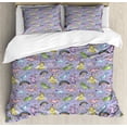 thumbnail image 1 of Ambesonne Rainbow Duvet Cover Sets, Unicorns Flying in Sky, 2-Queen, Mustard Lavender Blue, 1 of 3