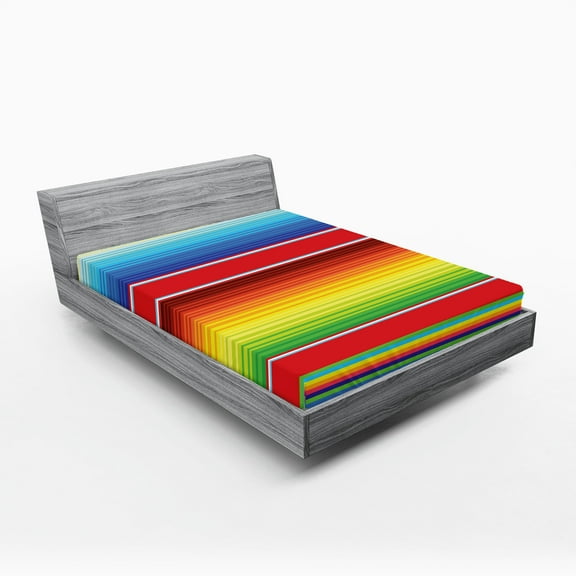 Ambesonne Rainbow Fitted Sheet 2 Pcs Set, Mexican Pattern, California King, Multicolor