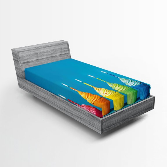 Ambesonne Rainbow Fitted Sheet, Cupcakes Party Food, Twin XL Size, Multicolor