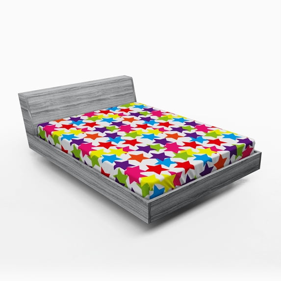 Ambesonne Rainbow Fitted Sheet, Funky Stars Room, Full Size, Multicolor