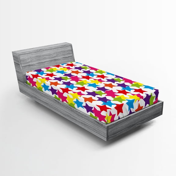 Ambesonne Rainbow Fitted Sheet, Funky Stars Room, Twin Size, Multicolor