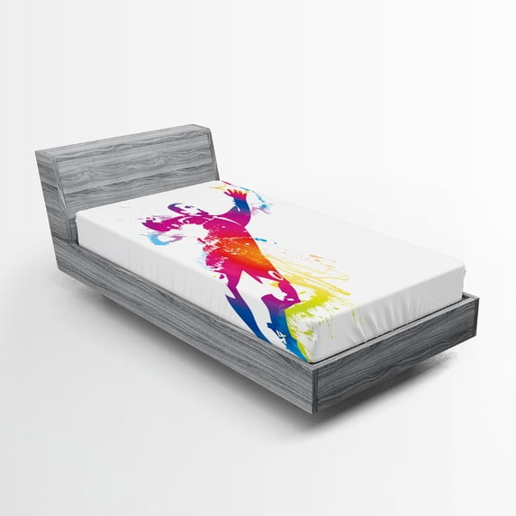 Ambesonne Rainbow Fitted Sheet, Goalkeeper Catches Ball, Twin Size, Multicolor