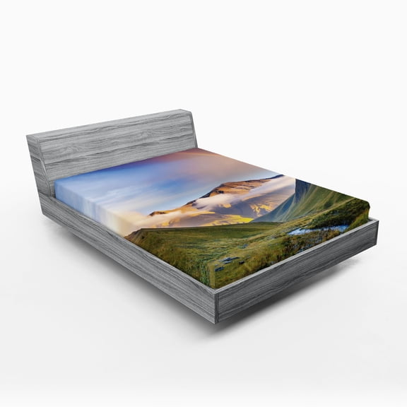 Ambesonne Rainbow Fitted Sheet, Meadow Riverbed Mist, Queen Size, Multicolor