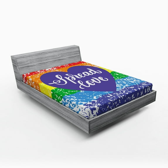 Ambesonne Rainbow Fitted Sheet, Spread Love Heart, Full Size, Multicolor