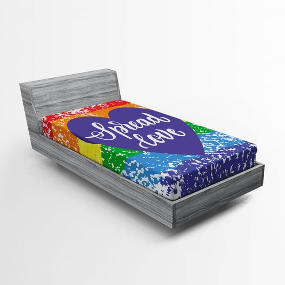 Ambesonne Rainbow Fitted Sheet, Spread Love Heart, Twin XL Size, Multicolor