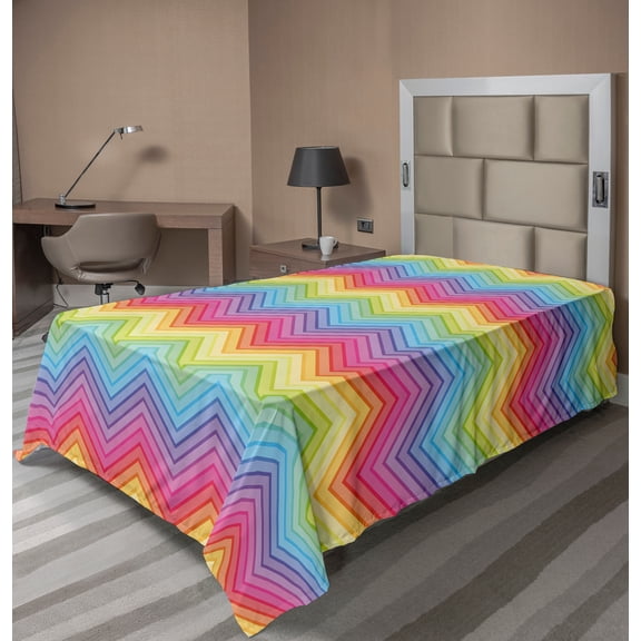 Ambesonne Rainbow Flat Sheet, Colorful Vivid Chevron, TwinXL Size, Multicolor