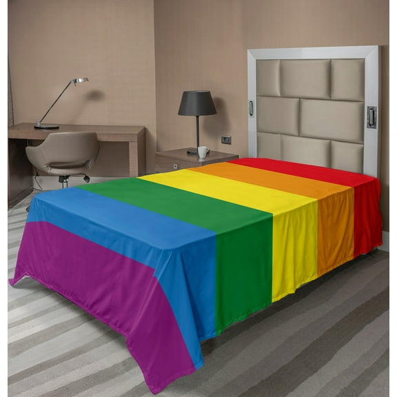 Ambesonne Rainbow Flat Sheet, Gay Parade Flag Freedom, TwinXL Size, Multicolor