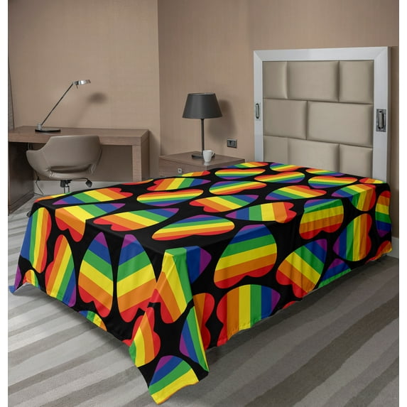 Ambesonne Rainbow Flat Sheet, Hearts Gay Pride Flag, Twin Size, Multicolor