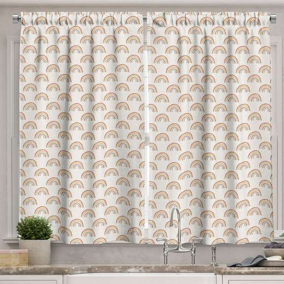 Ambesonne Rainbow Kitchen Curtains, Colorful Lines Pattern Art, 55"x45", Dark Sand Brown and Camel