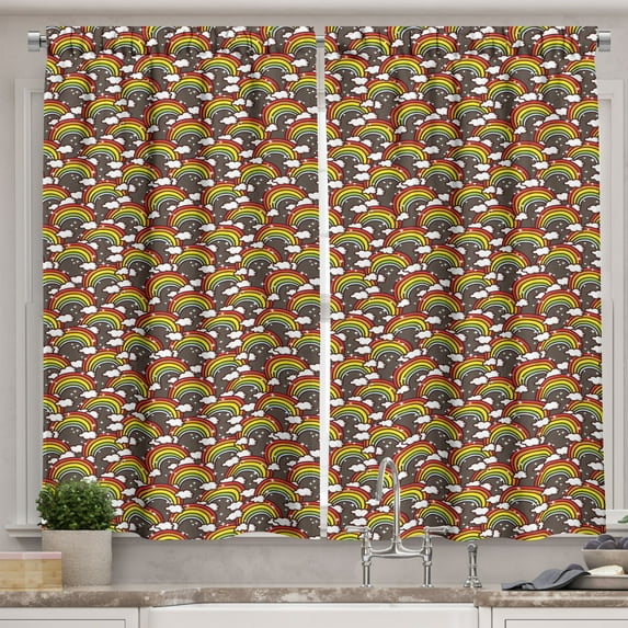 Ambesonne Rainbow Kitchen Curtains, Colorful Magic Sky, 55"x39", Multicolor