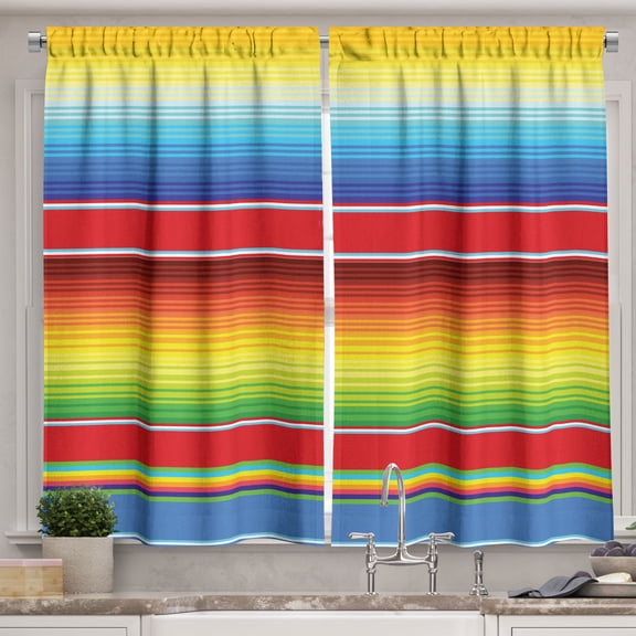 Ambesonne Rainbow Kitchen Curtains, Mexican Pattern, 55"x30", Multicolor