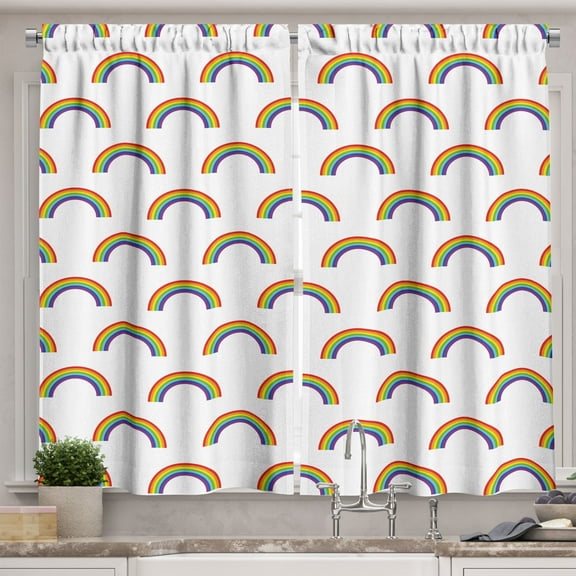 Ambesonne Rainbow Kitchen Curtains, Rainbow Gay Pride, 55"x45", Multicolor