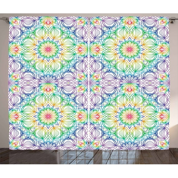 Ambesonne Rainbow Mandala Curtains 2 Panel Set, Colorful Stripe, 108" x 84", Multicolor