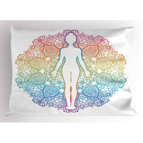 Ambesonne Rainbow Mandala Pillow Sham, Yoga Outline, 26" X 20", Multicolor