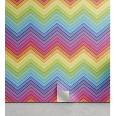 Ambesonne Rainbow Peel & Stick Wallpaper for Home, Colorful Vivid Chevron, 13"x72", Multicolor