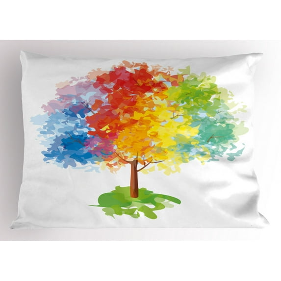 Ambesonne Rainbow Pillow Sham, Abstract Tree Nature, 26" X 20", Multicolor