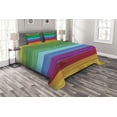 thumbnail image 1 of Ambesonne Rainbow Quilted Bedspread Set 3 Pcs, Colorful Wood Stripes, Queen Size, Multicolor, 1 of 3