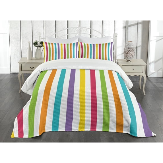 Ambesonne Rainbow Quilted Bedspread Set 3 Pcs, Minimalist Line Art, King Size, Multicolor