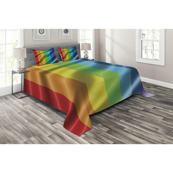 Ambesonne Rainbow Quilted Coverlet 3 Pcs, Pride Flag Inspired Design, King Size, Multicolor