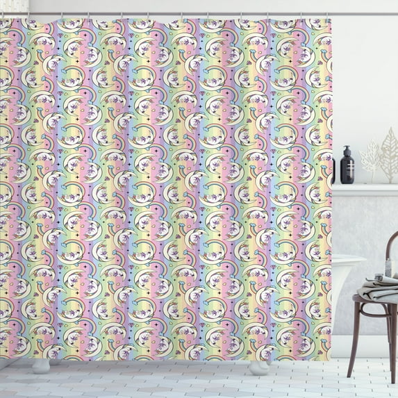 Ambesonne Rainbow Shower Curtain, Multicolor Bookworm Unicorn, 69"Wx70"L, Multicolor
