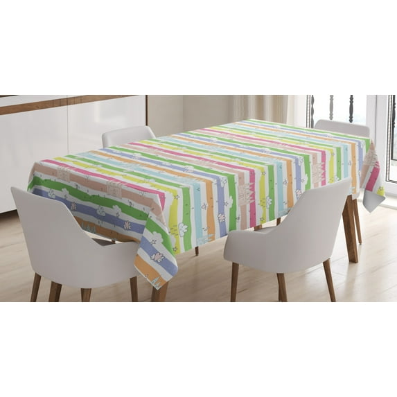 Ambesonne Rainbow Tablecloth Rectangular Table Cover, Cartoon Castle Cloud, 52"x70", Multicolor