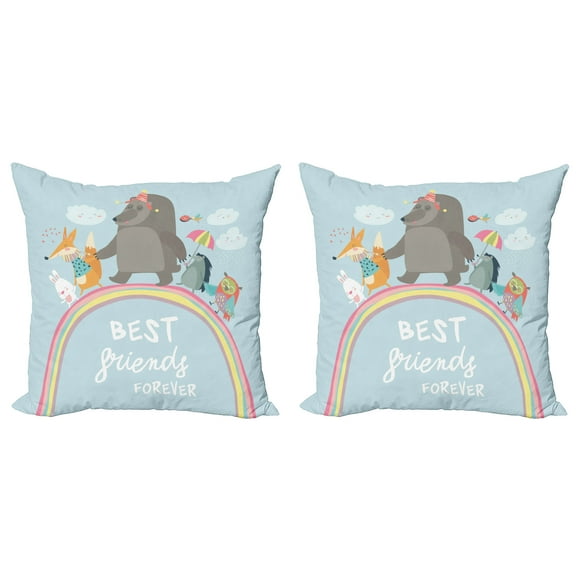 Ambesonne Rainbow Throw Pillow Cover 2 Pack, Best Animal Friends, 16", Multicolor