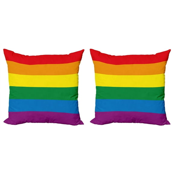 Ambesonne Rainbow Throw Pillow Cover 2 Pack, Gay Parade Flag Freedom, 18", Multicolor